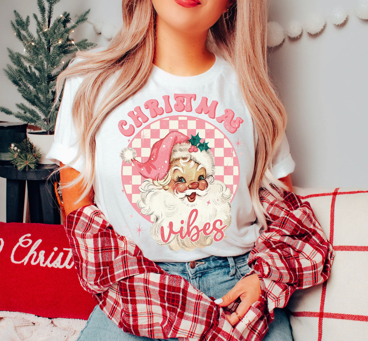 Retro Santa pink and white