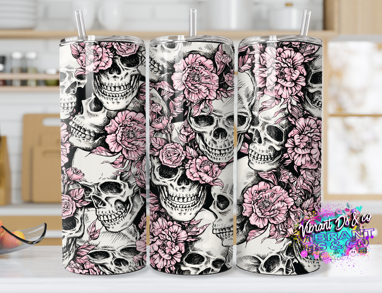 Pink skulls and flowers